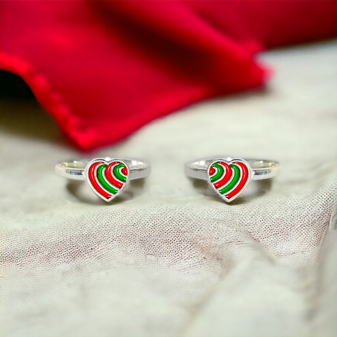 Red Green Enamel Heart Toe Ring