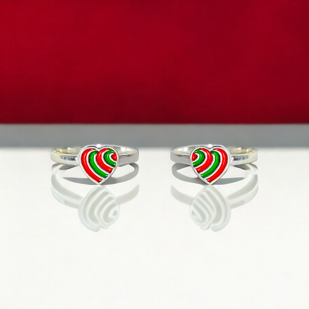 Red Green Enamel Heart Toe Ring