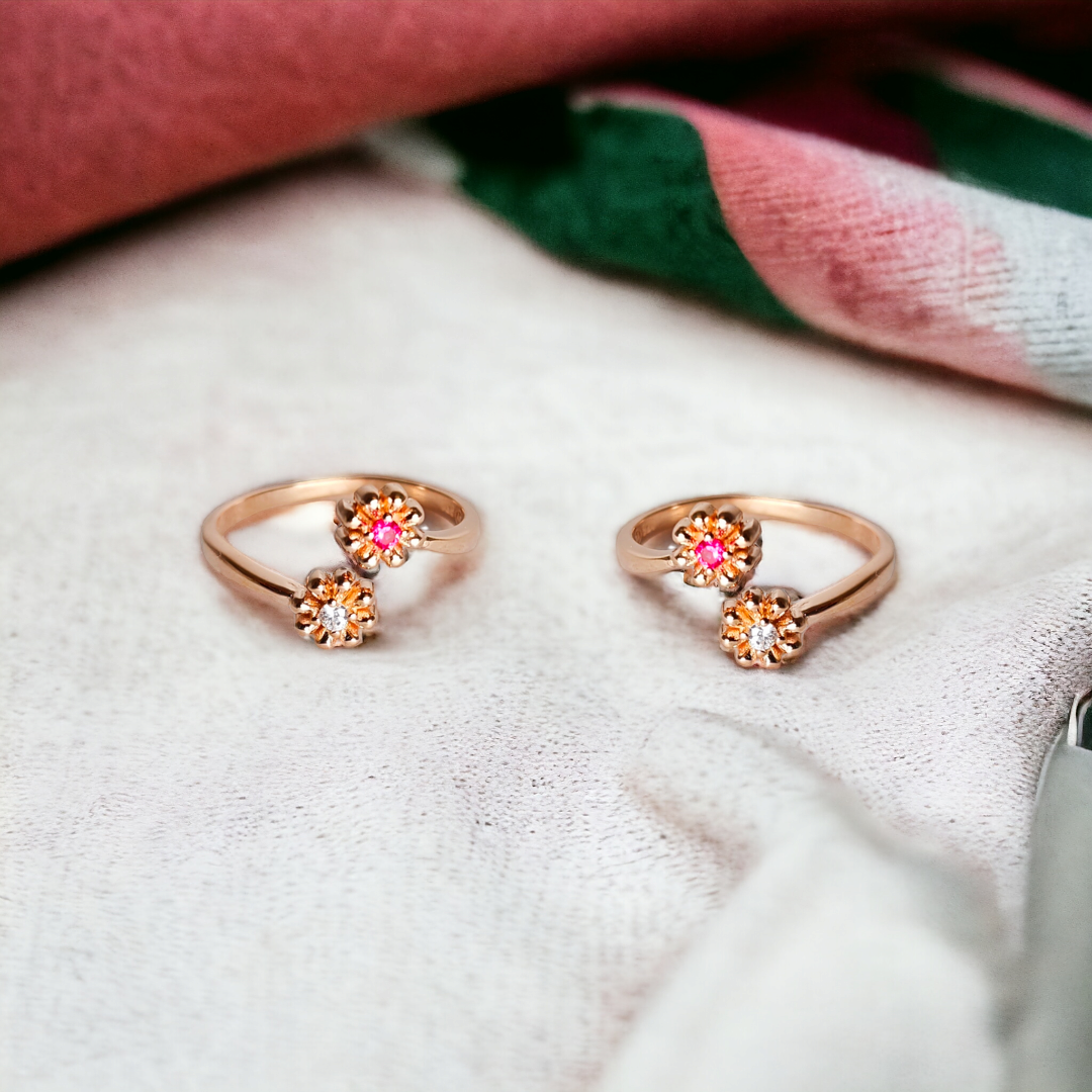 Pink White Flower Toe Ring