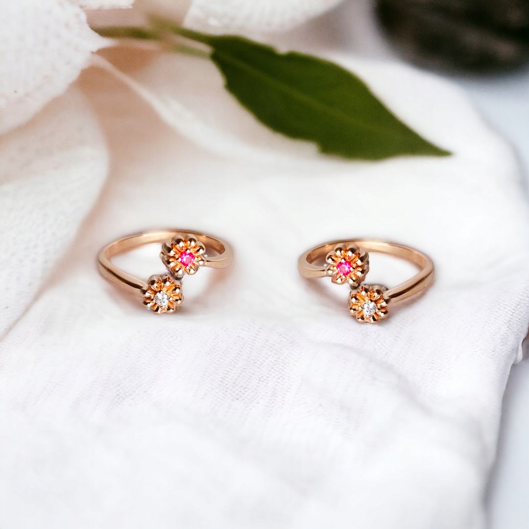 Pink White Flower Toe Ring