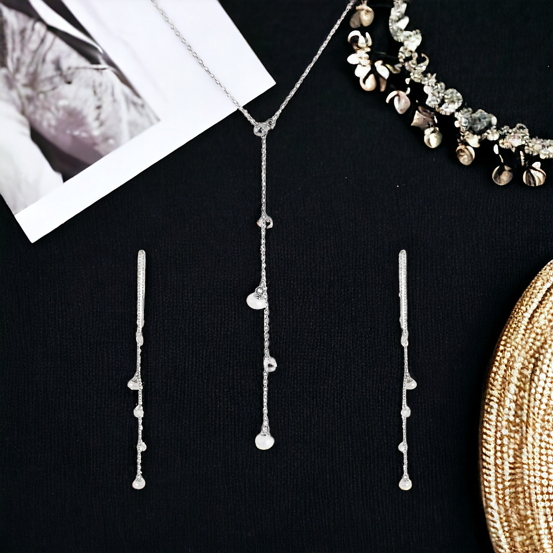 Silver Pearl Lariat Set