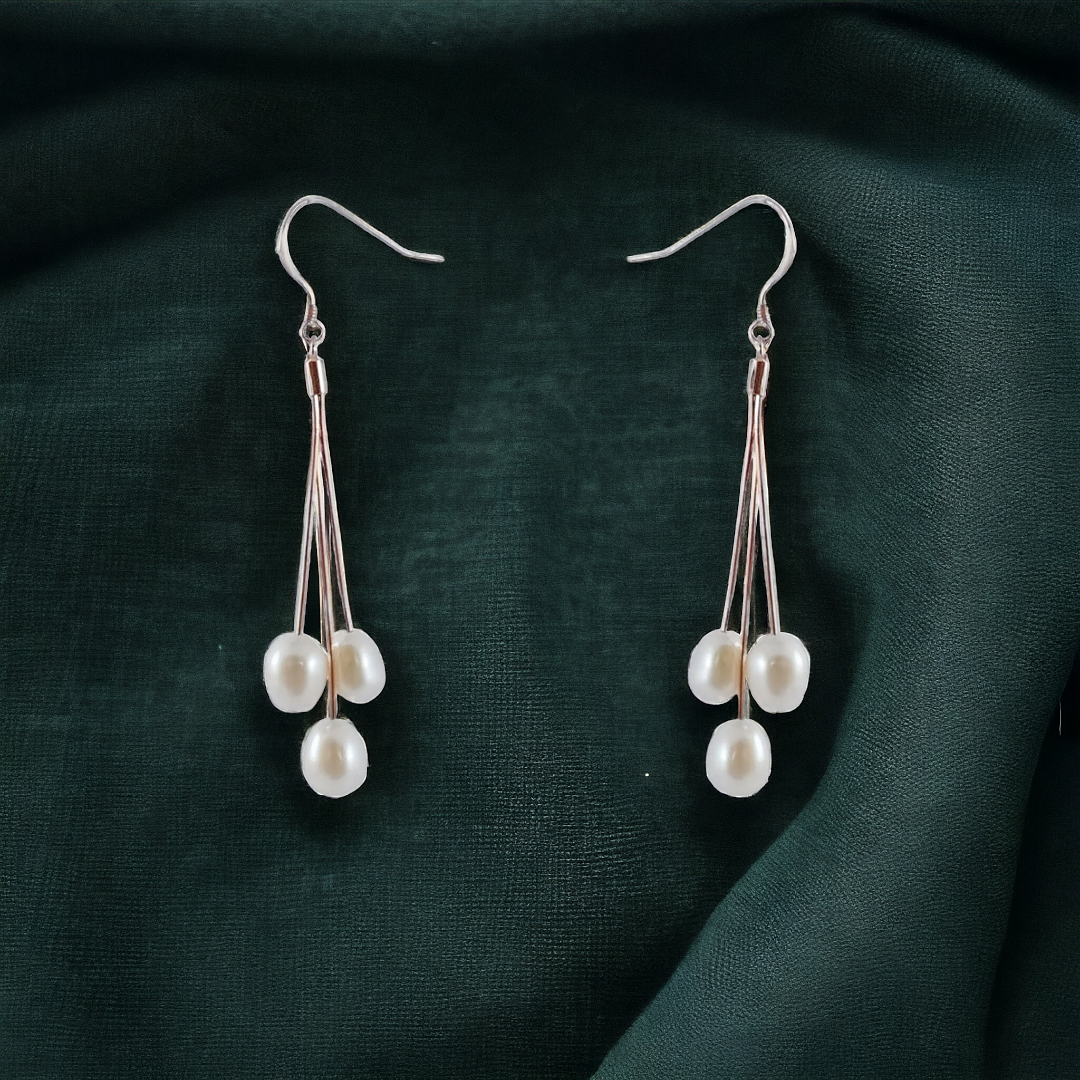 Rosegold Tri Pearldrops Earrings