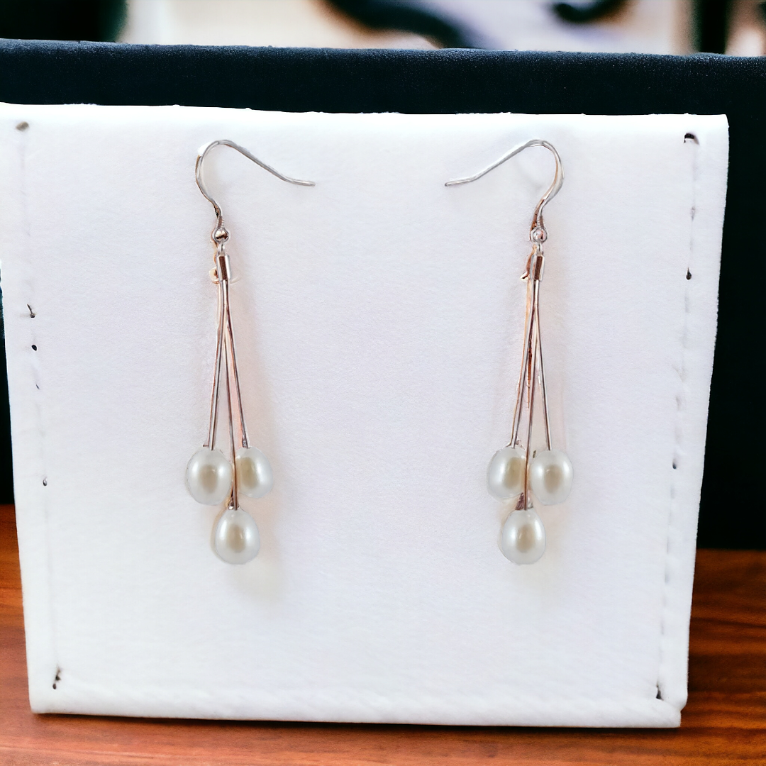 Rosegold Tri Pearldrops Earrings