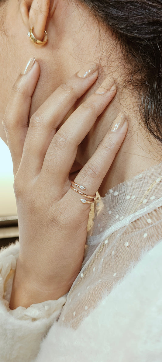Dual Pear Spiral Silver Ring (RG)