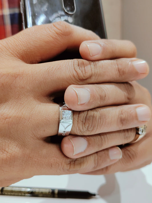 Squarish Solitaire Silver Ring