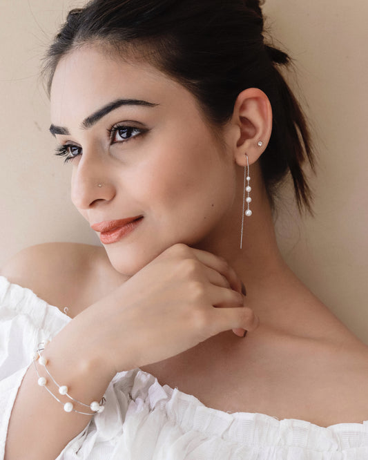 Silver Pearl Danglers