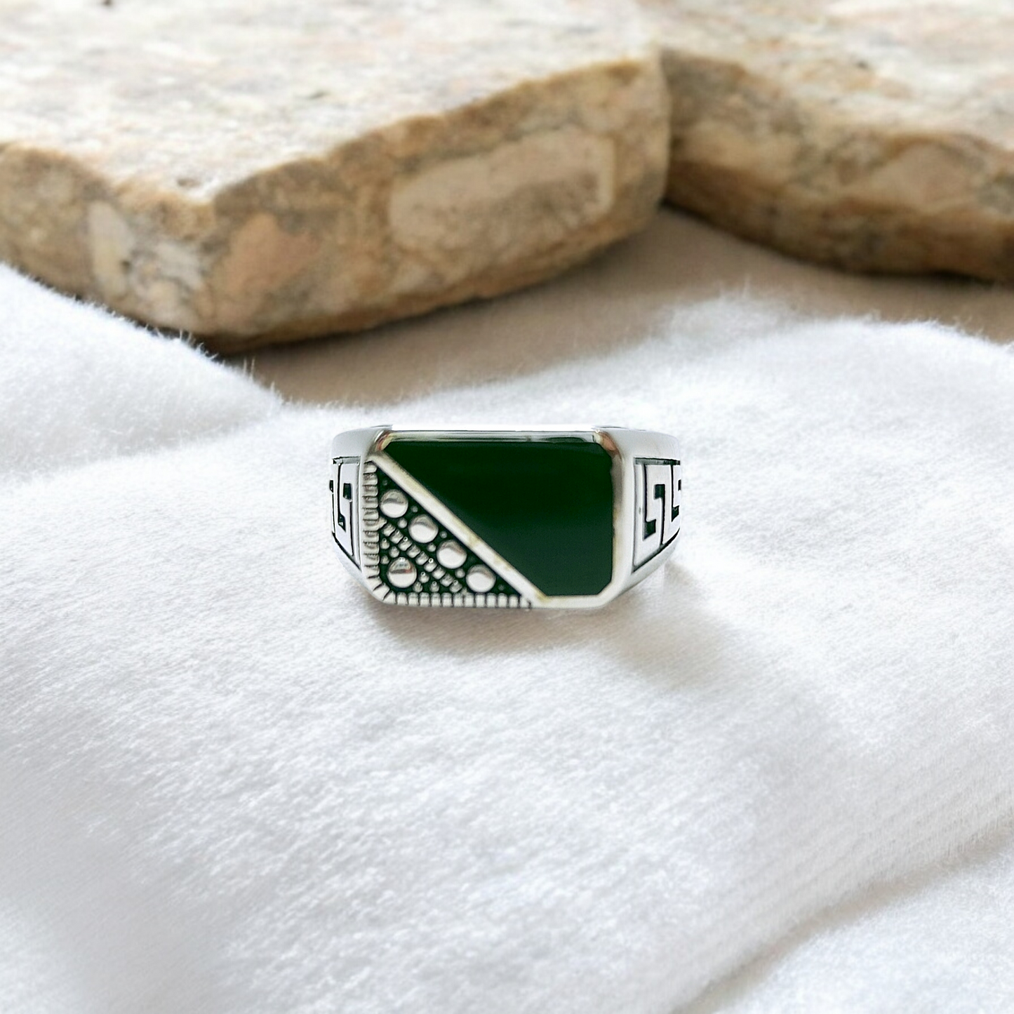 Geometric Onyx Silver Ring