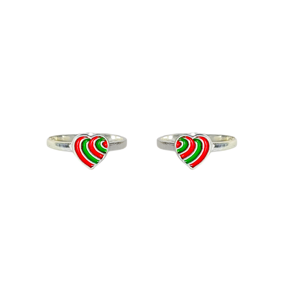 Red Green Enamel Heart Toe Ring