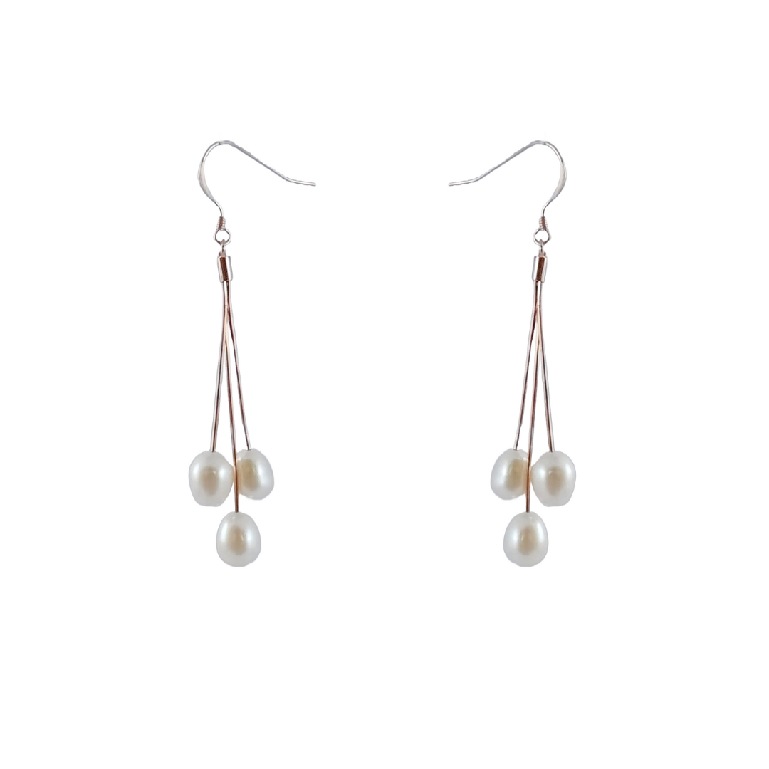 Rosegold Tri Pearldrops Earrings