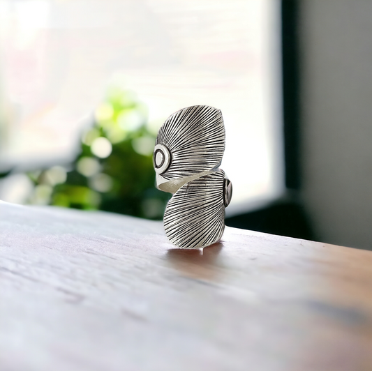 OXIDISED DUAL LEAF RING