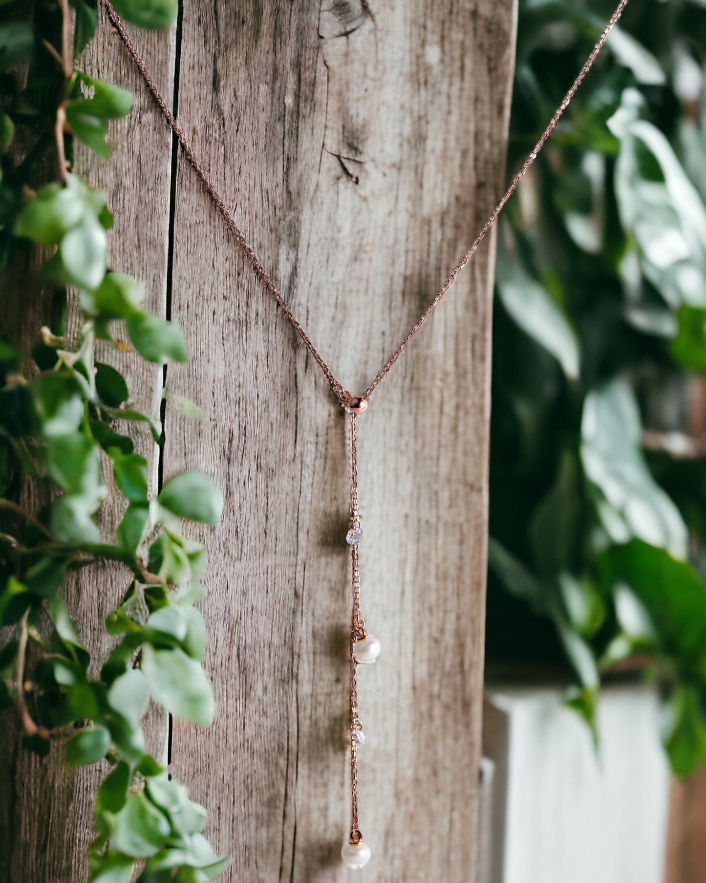 Diamond Pearl Lariat Set