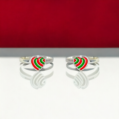 Red Green Enamel Heart Toe Ring