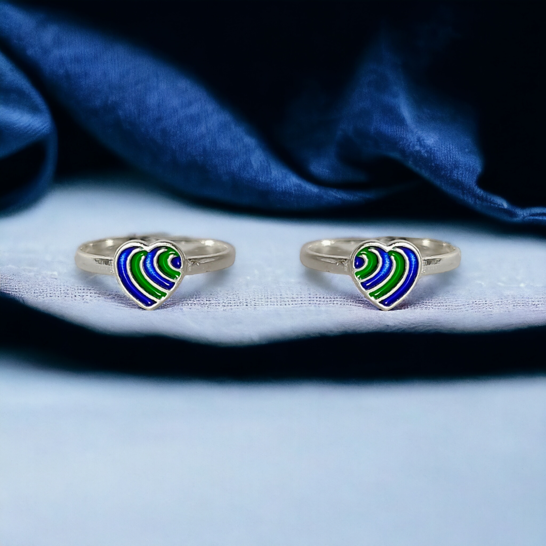 Green Blue Enamel Heart Toe Ring