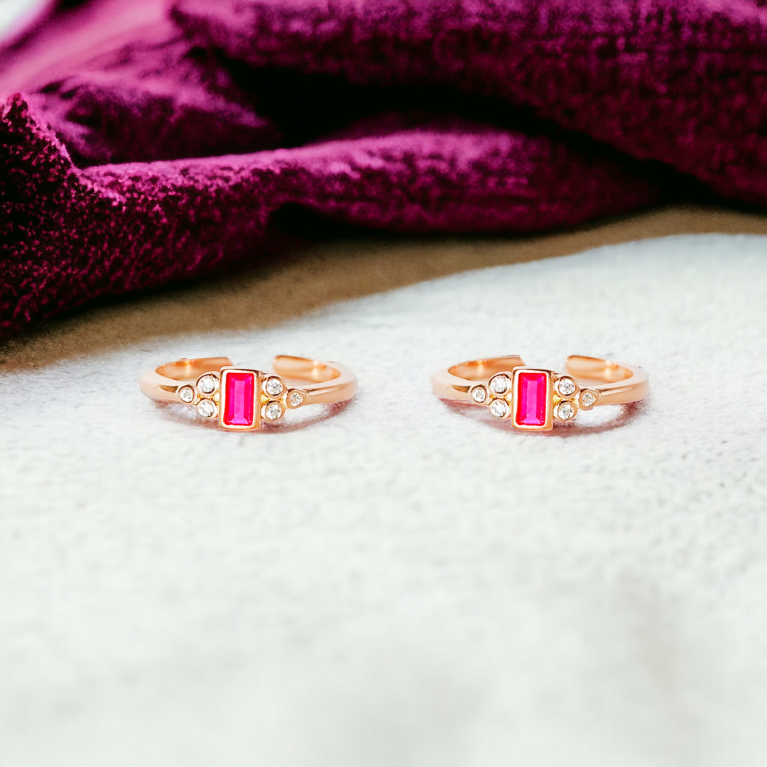 Ruby Baguette Trio CZ Toe Ring