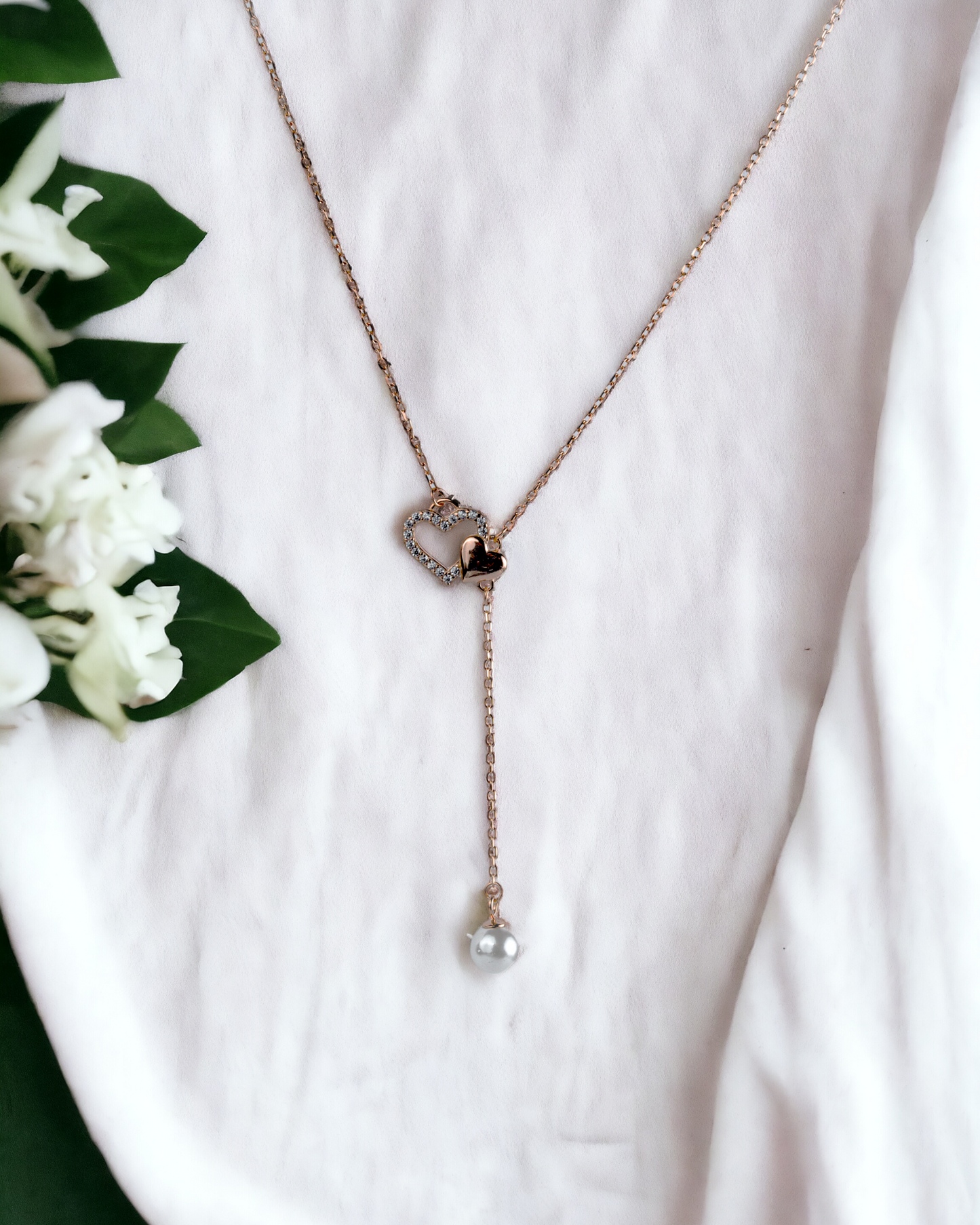 Rosegold Diamond Heart Lariat Chain