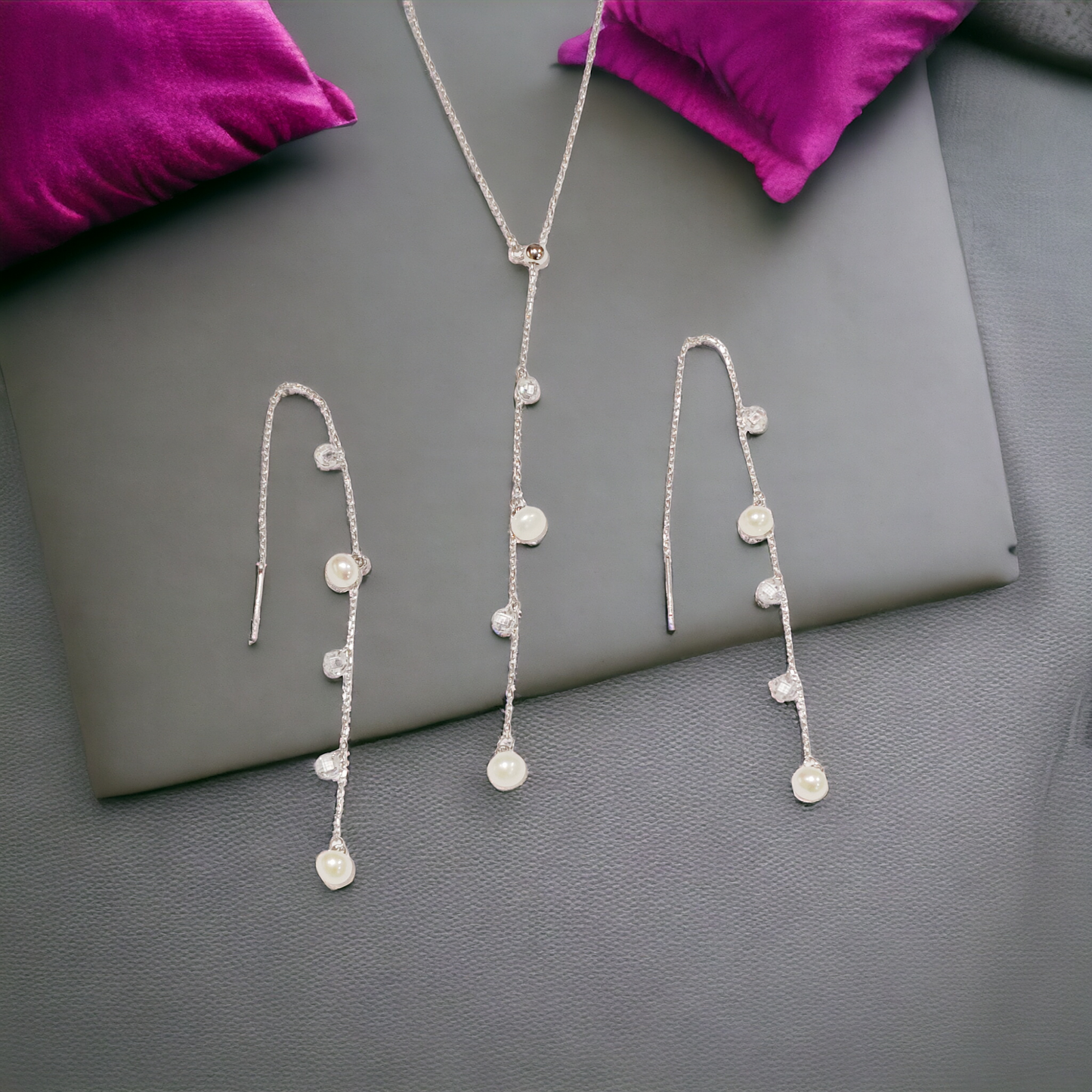 Silver Pearl Lariat Set