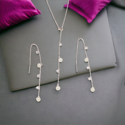 Silver Pearl Lariat Set