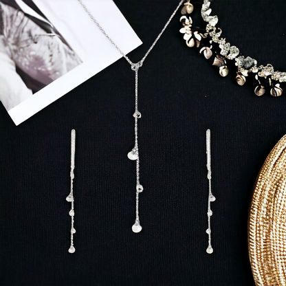 Silver Pearl Lariat Set