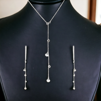 Silver Pearl Lariat Set