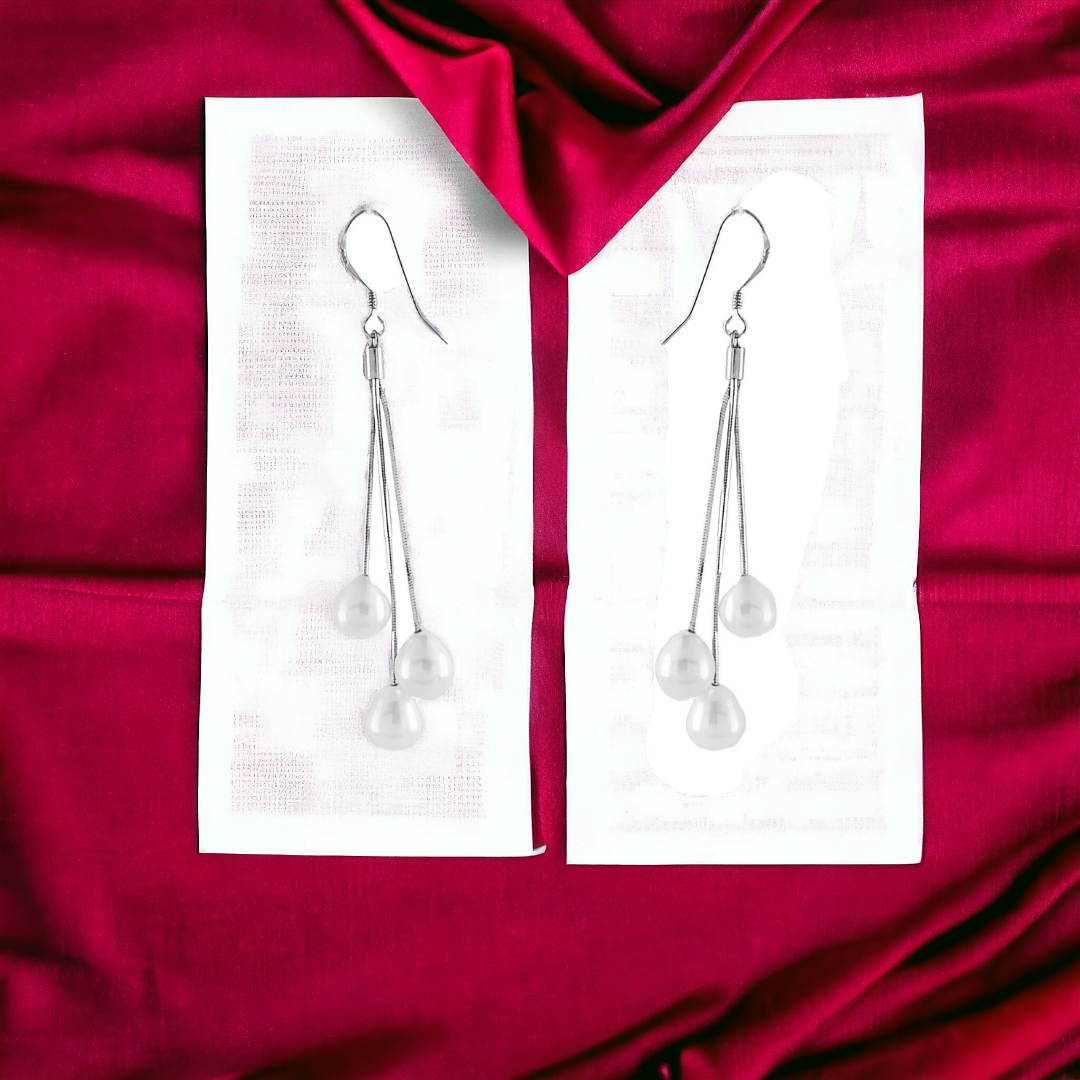 Silver Tri Pearldrops Earrings