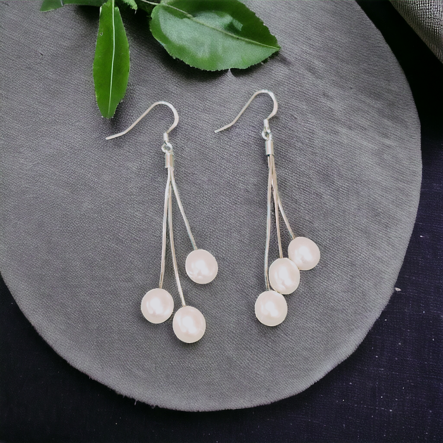 Silver Tri Pearldrops Earrings