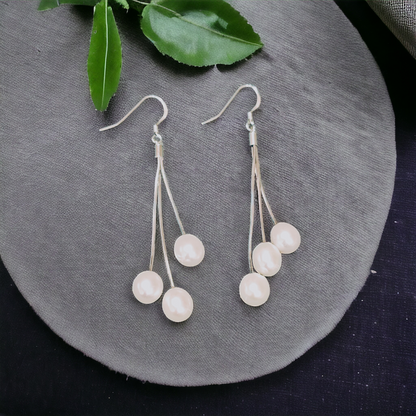 Silver Tri Pearldrops Earrings