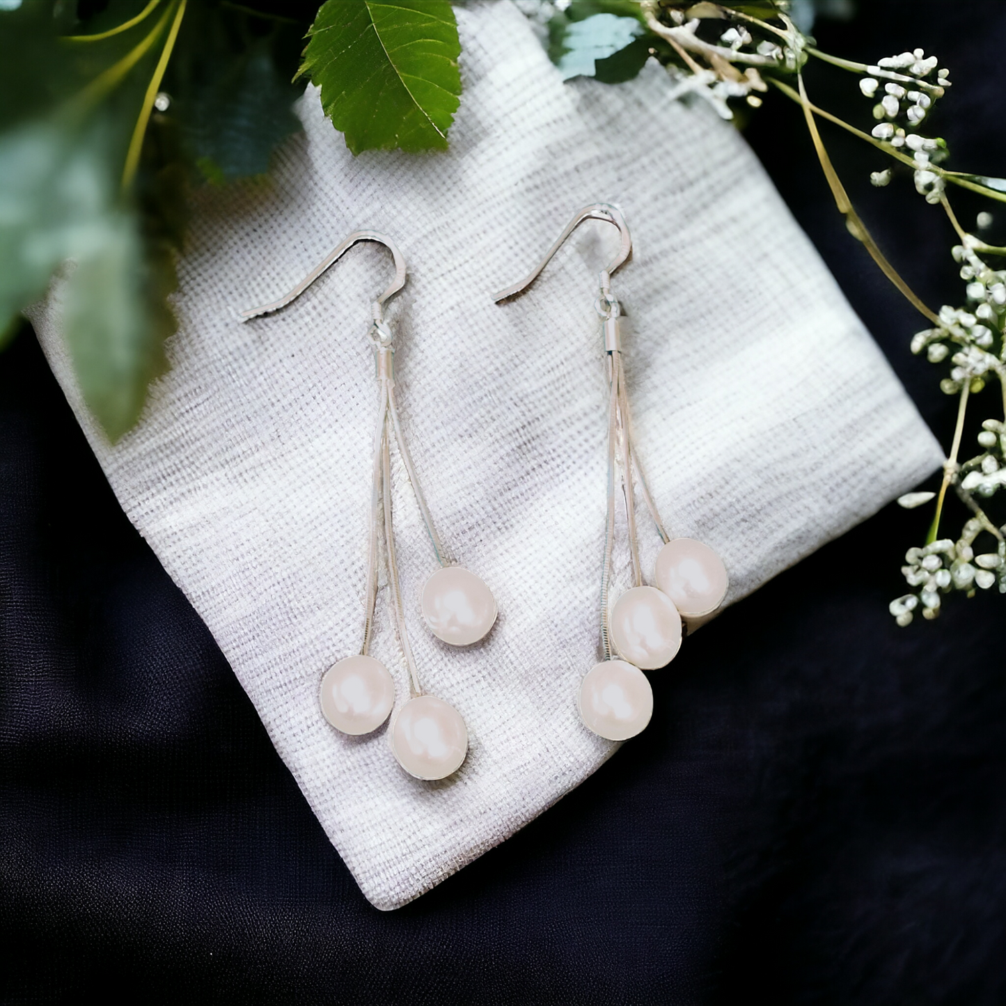 Silver Tri Pearldrops Earrings
