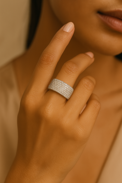 Silver Square Studded Ring