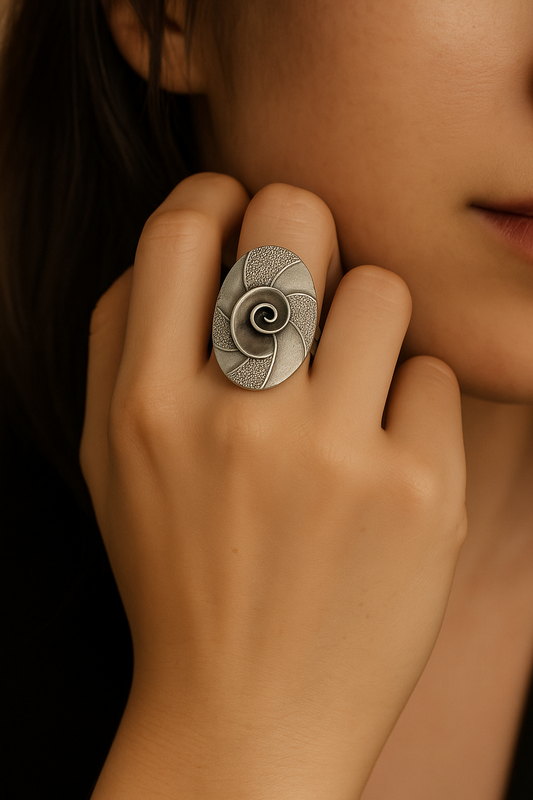 SPIRAL DOTTED FLOWER RING