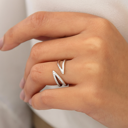 Cross V Silver Ring
