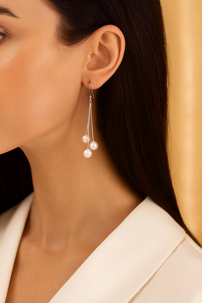 Silver Tri Pearldrops Earrings