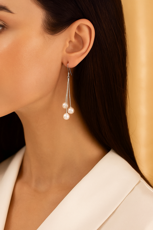 Silver Tri Pearldrops Earrings