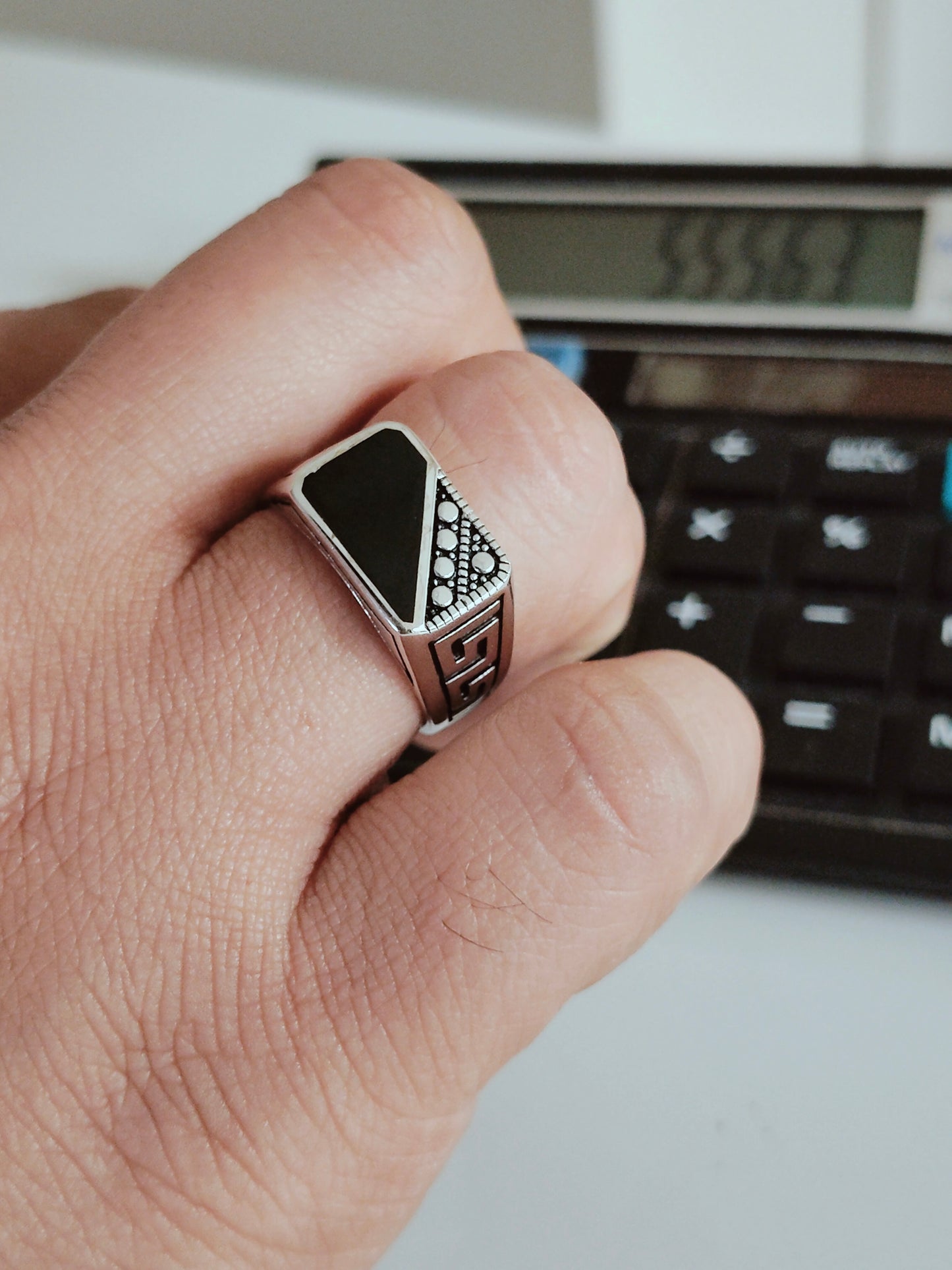 Geometric Onyx Silver Ring