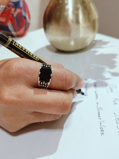 Black Agate Stone Silver Ring