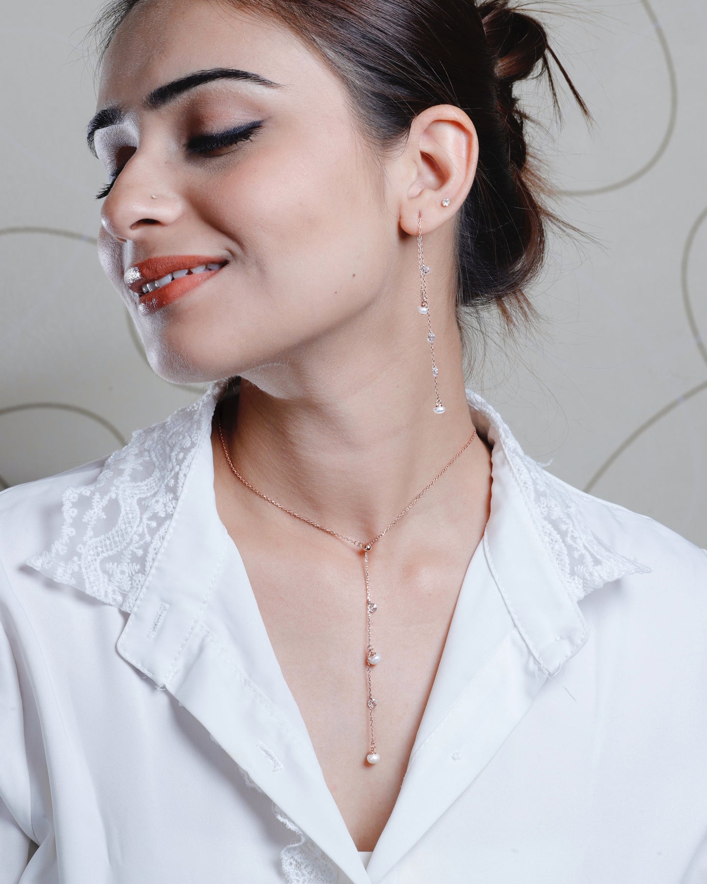 Diamond Pearl Lariat Set