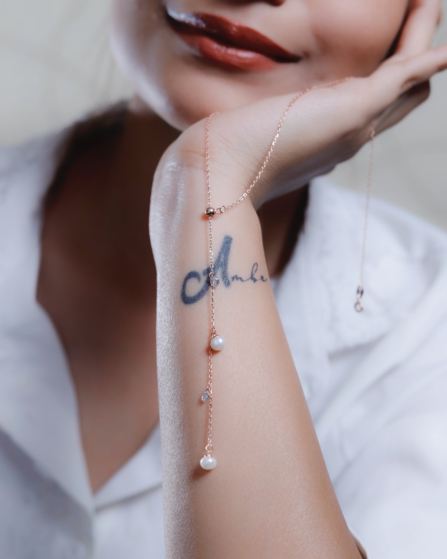Diamond Pearl Lariat Set