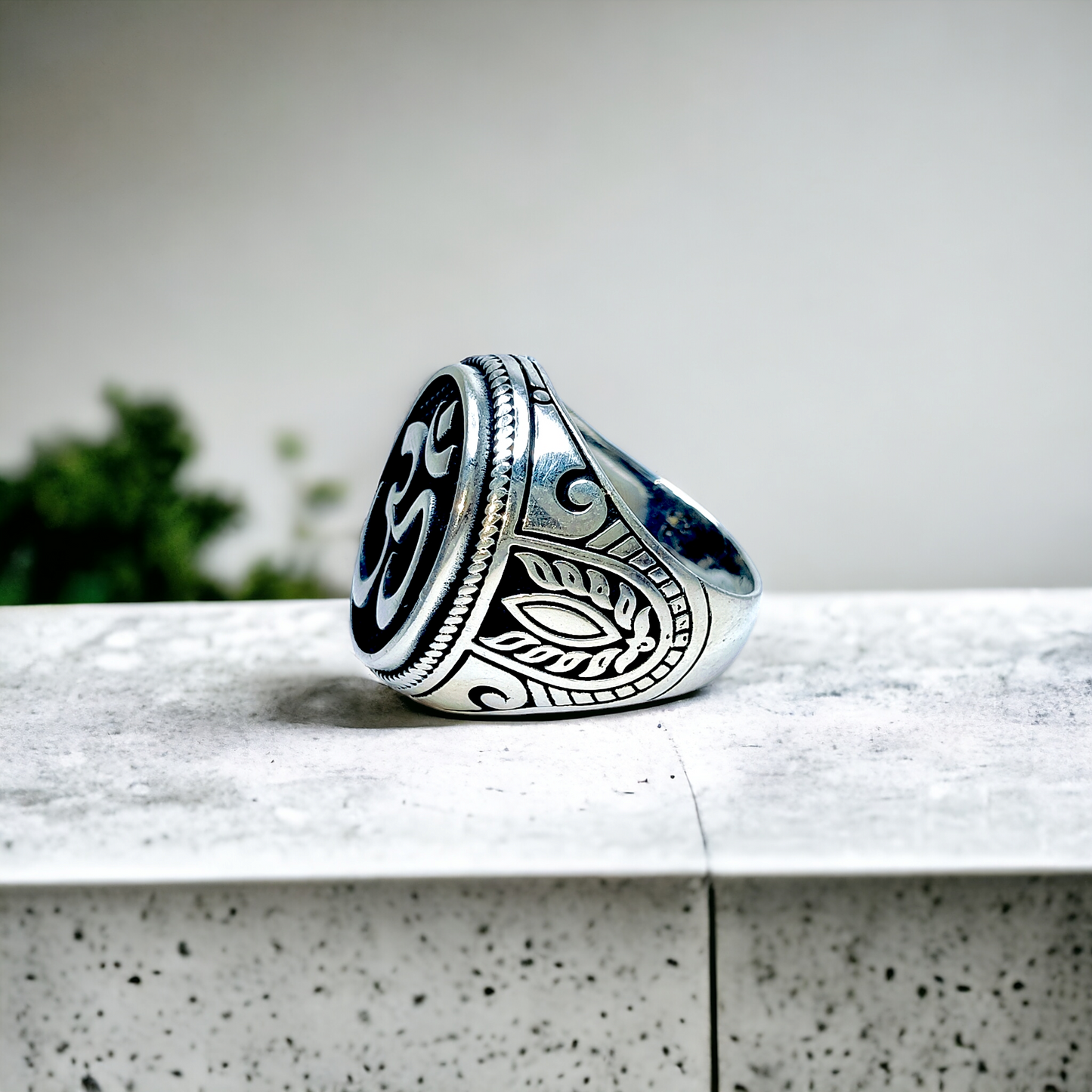 AUM Sculpted Silver Men's Ring