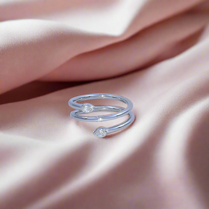 Dual Pear Spiral Silver Ring