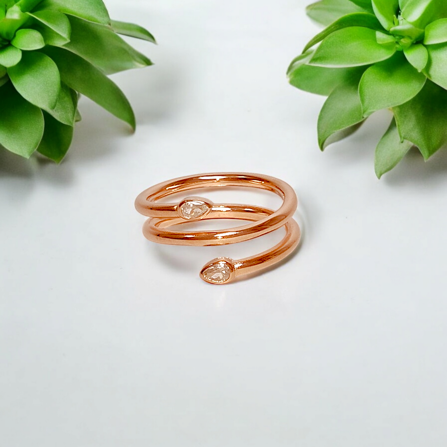 Dual Pear Spiral Silver Ring (RG)