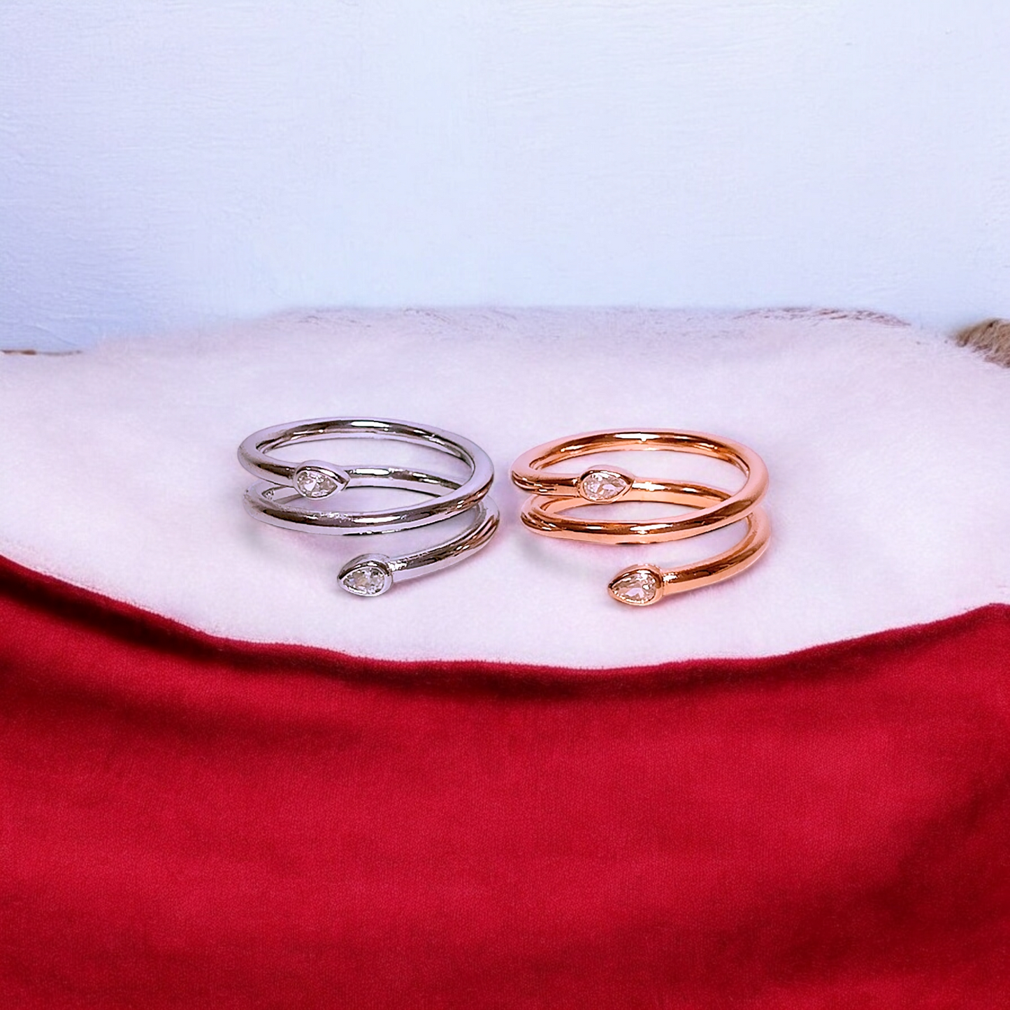 Dual Pear Spiral Silver Ring (RG)