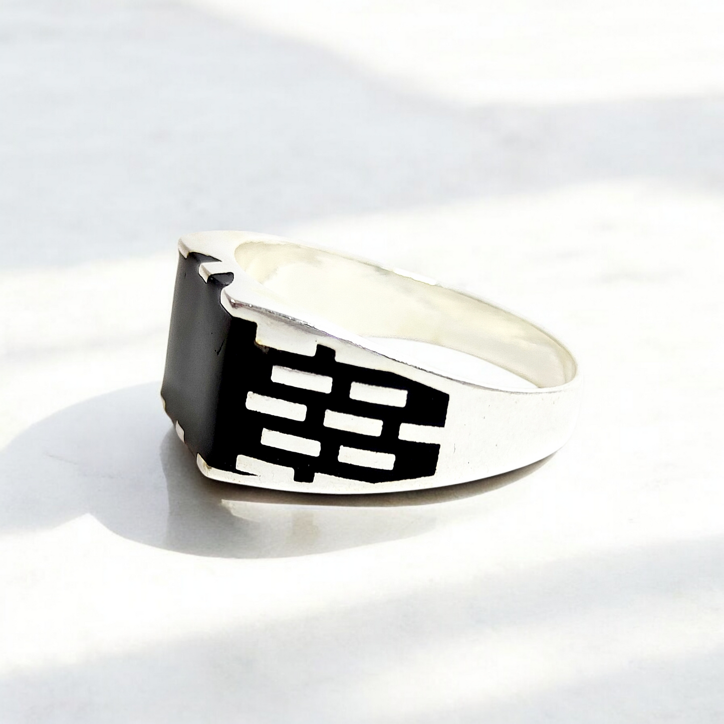 Black Agate Stone Silver Ring