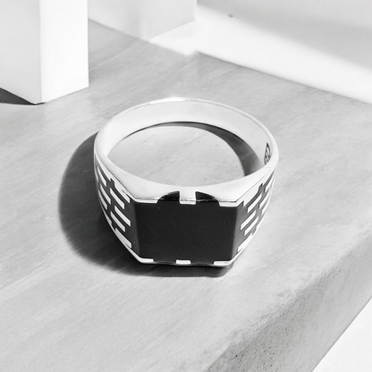 Black Agate Stone Silver Ring