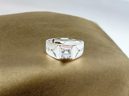 Squarish Solitaire Silver Ring