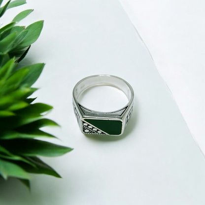 Geometric Onyx Silver Ring
