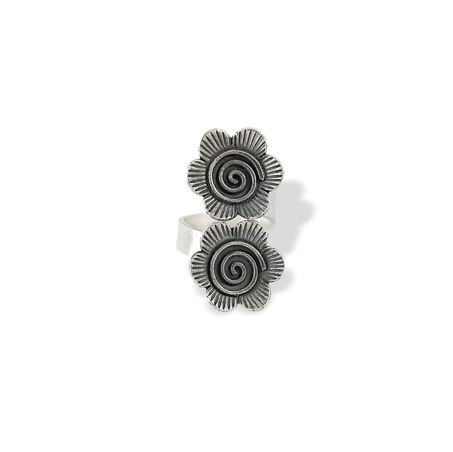 OXIDISED DUAL FLOWER RING