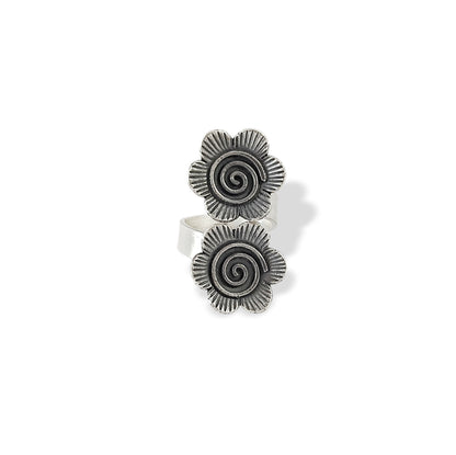 OXIDISED DUAL FLOWER RING