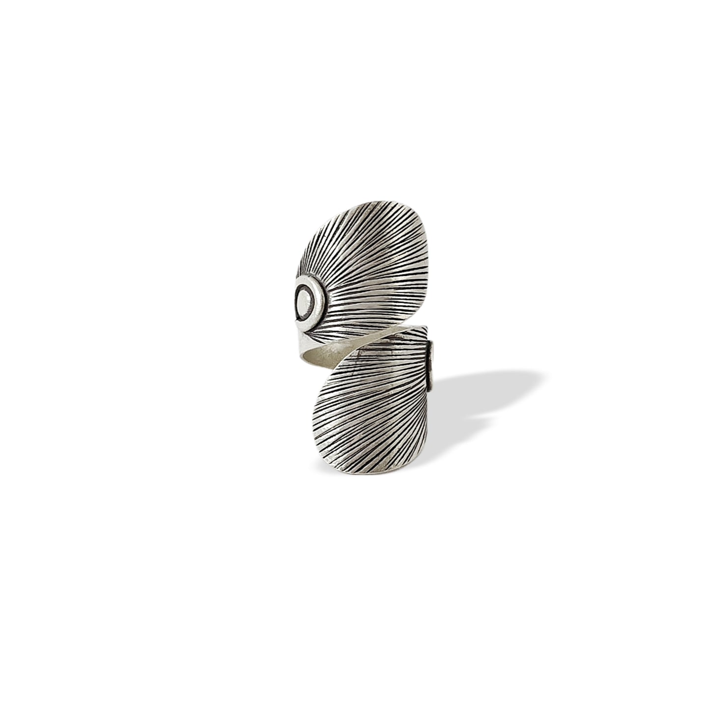 OXIDISED DUAL LEAF RING