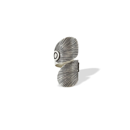 OXIDISED DUAL LEAF RING