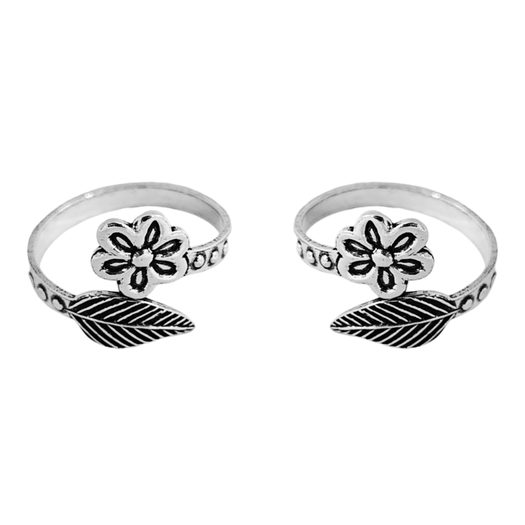 Oxidised Flower Leaf Toe Ring