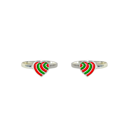 Red Green Enamel Heart Toe Ring